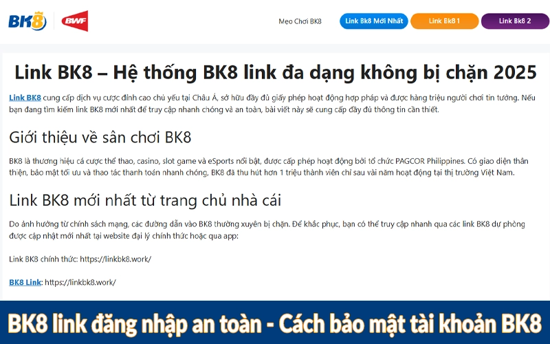BK8 link đăng nhập an toàn - Cách bảo mật tài khoản BK8
